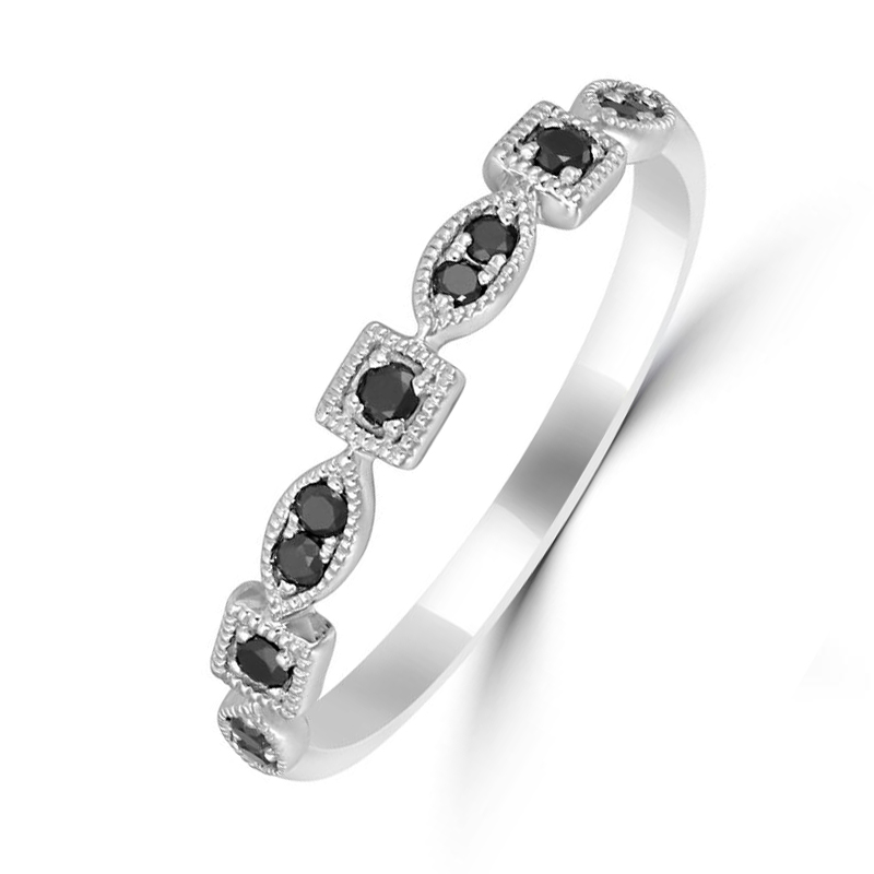 Zlatý snubní prsten s černými diamanty a pánský komfortní prsten 30778
