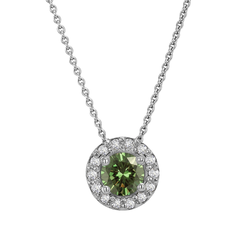 Zlatý halo náhrdelník se zeleným diamantem 32238