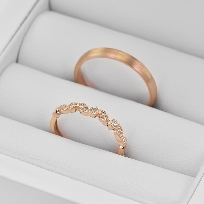 Zlatý vintage prsten s diamanty a zlatý komfortní snubní prsten 35168