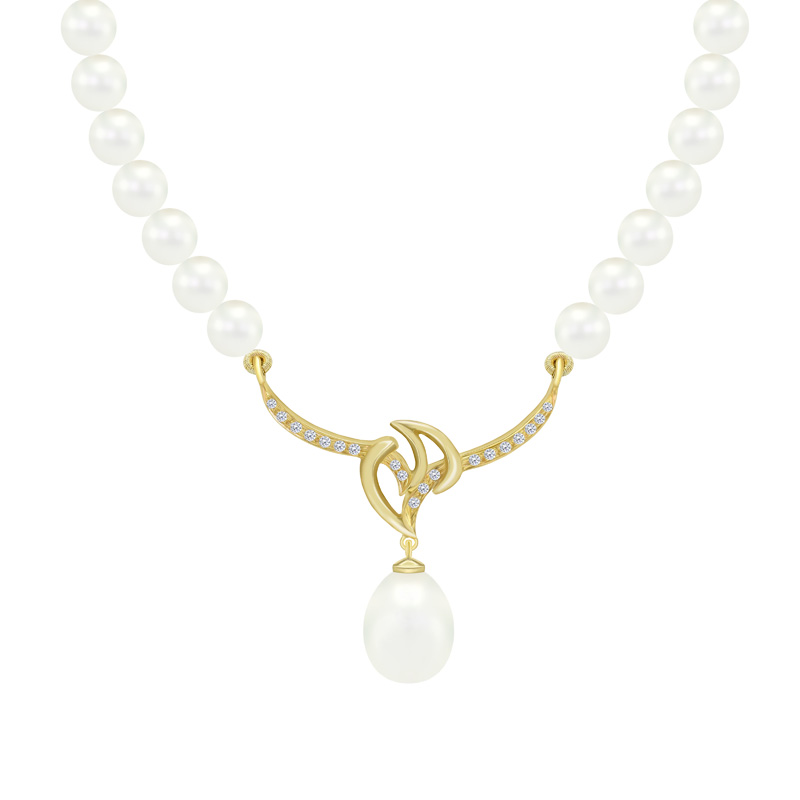 Zlatý náhrdelník s perlami a diamanty