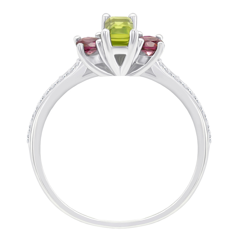 Diamantový prsten s olivínem rhodolit granáty 41758