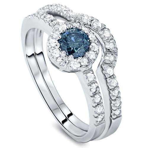 Modrý diamant v zlatém setu prstenů Kenzi