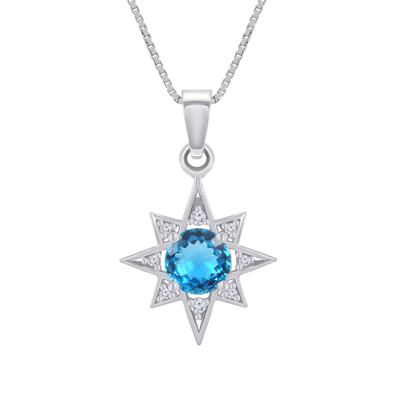 Stříbrný náhrdelník s topazem a zirkony ve tvaru hvězdy Berilo 47528