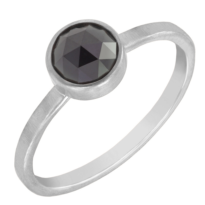 Prsten s routovým černým diamantem z bílého zlata