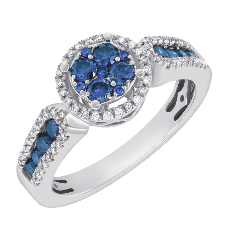 Prsten s modrými a bílými diamanty 49068