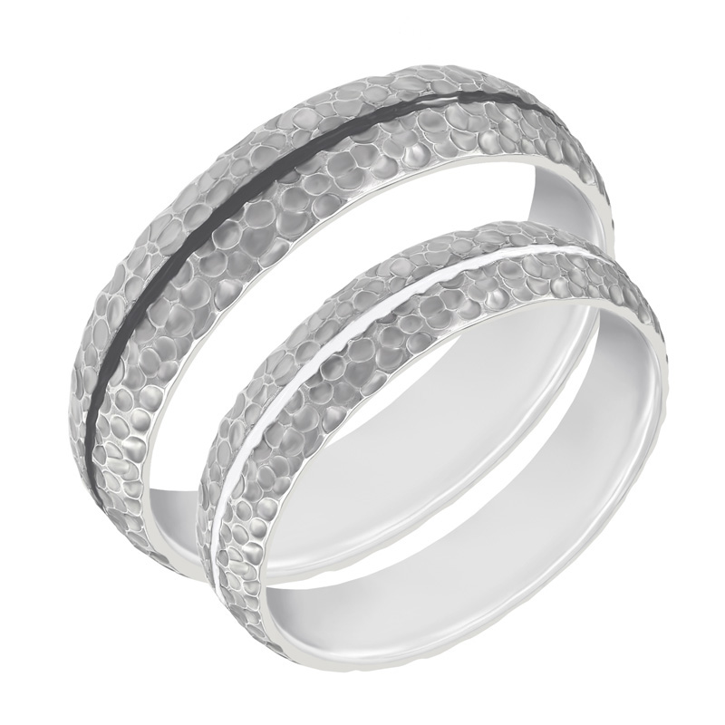 Tepané snubní prsteny s černým a bílým enamelem