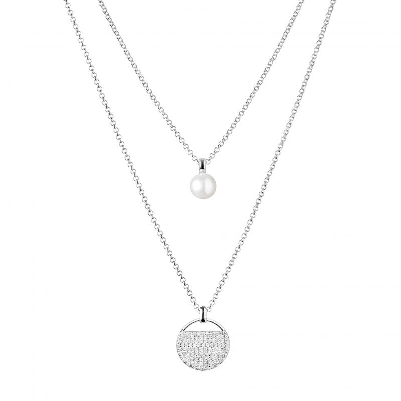 Dvojitý stříbrný náhrdelník s perlou