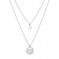 Dvojitý stříbrný náhrdelník s perlou a zirkony Marquis