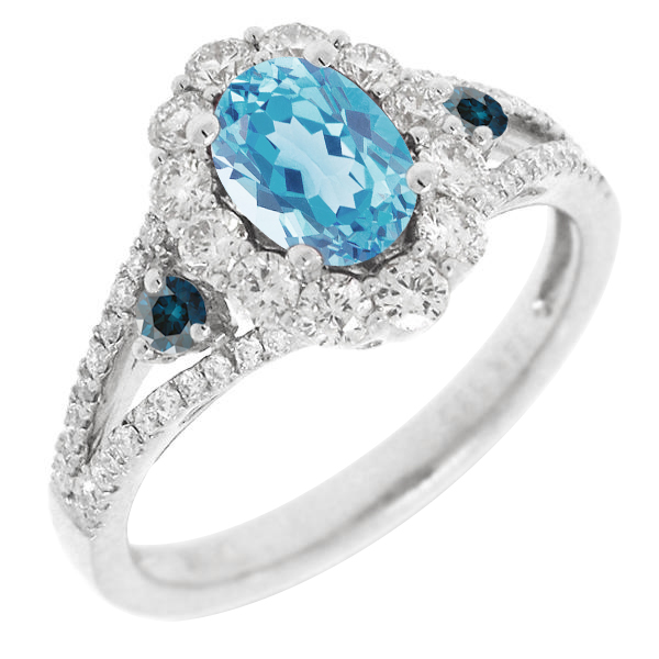 Zlatý prsten s modrým topazem a diamanty Darcy