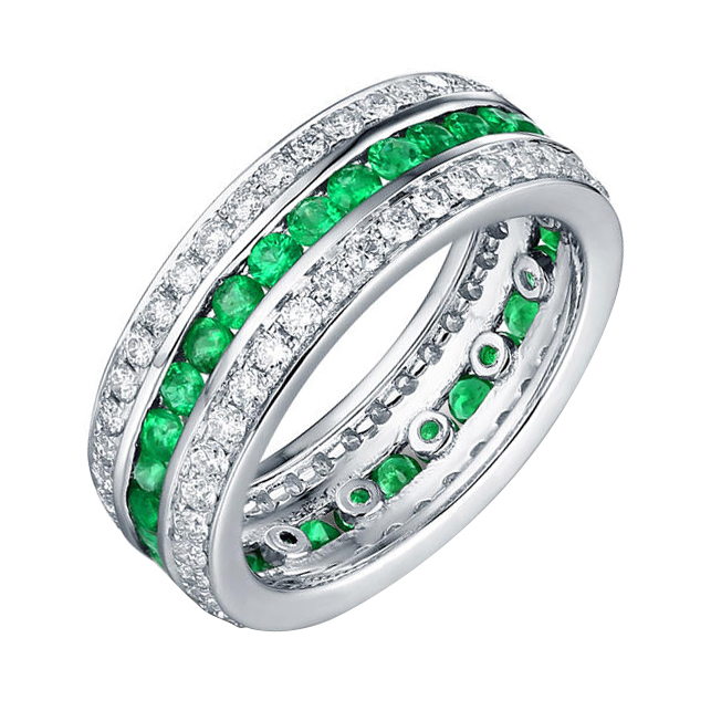 Zlatý eternity prsten s diamanty a smaragdy