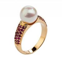 Zlatý prsten s perlou a rubíny Basanti