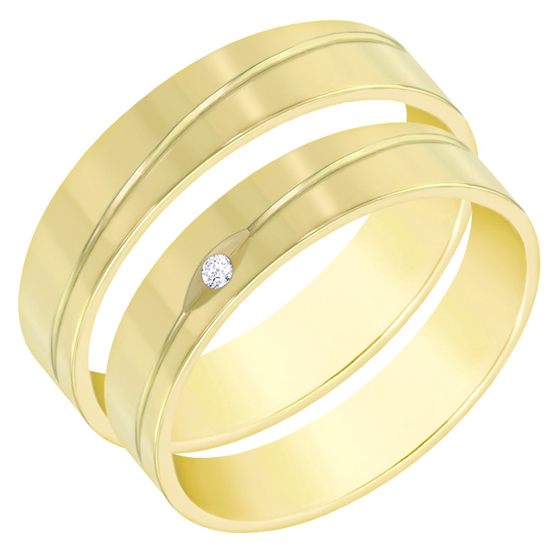Ploché snubní prsteny ze zlata s diamantem Tesar
