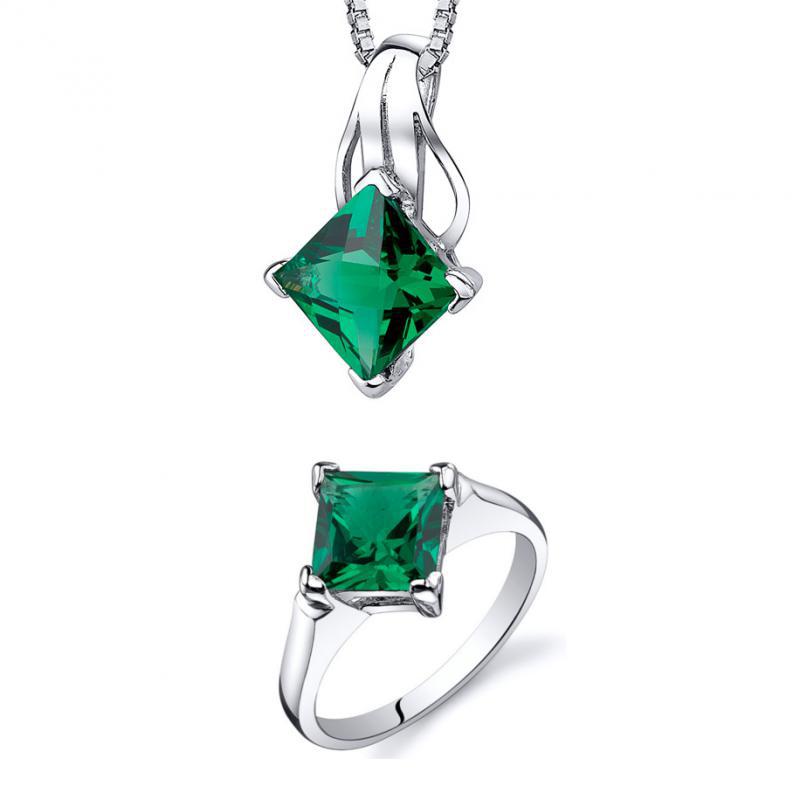 Stříbrná smaragdová kolekce náhrdelníku a prstenu Cinda