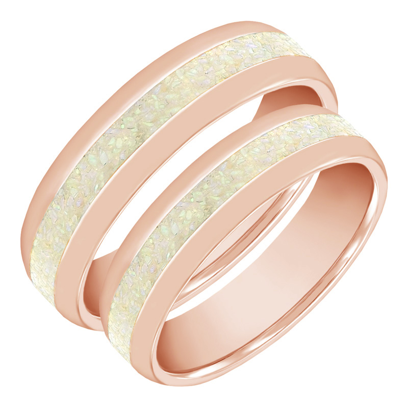 Zlaté snubní prsteny s bílou opálovou výplní Irenne 63188