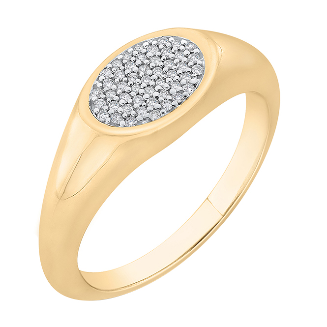Zlatý oválný pečetní prsten plný diamantů 63868