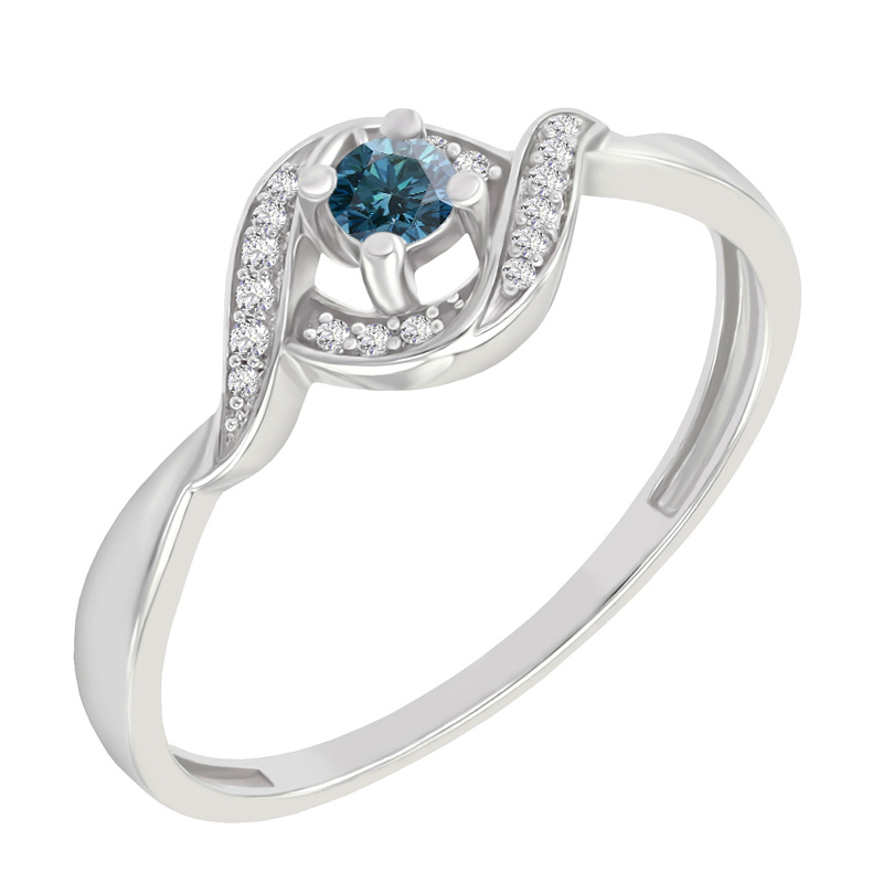 Prsten s modrým diamantem a postranními diamanty