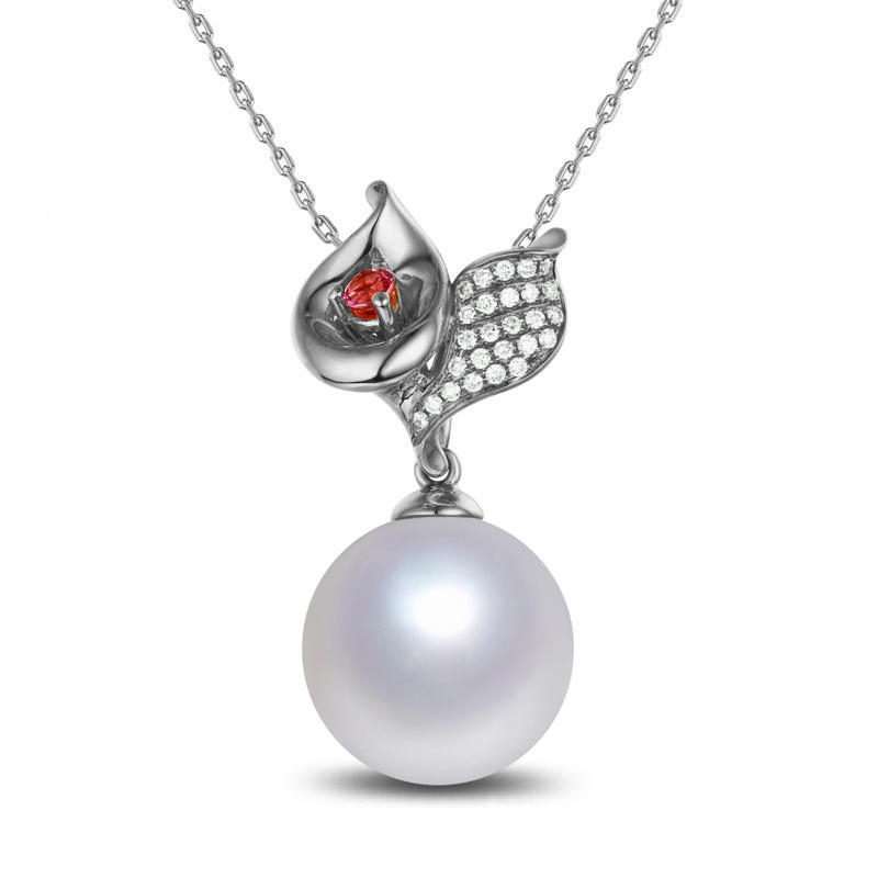 Perlový náhrdelník s turmalínem a diamanty z bílého zlata
