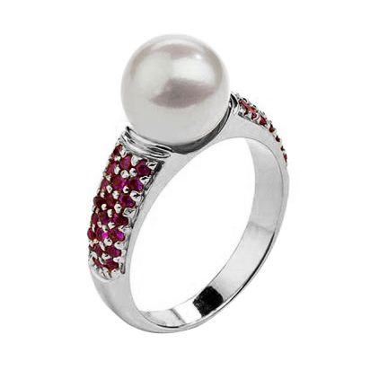Perlový prsten s rubíny