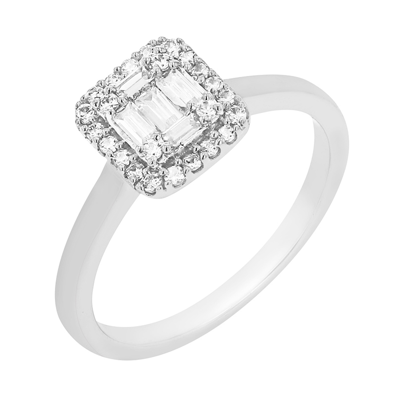Překrásný halo prsten s blyštivými diamanty z bílého zlata 79708