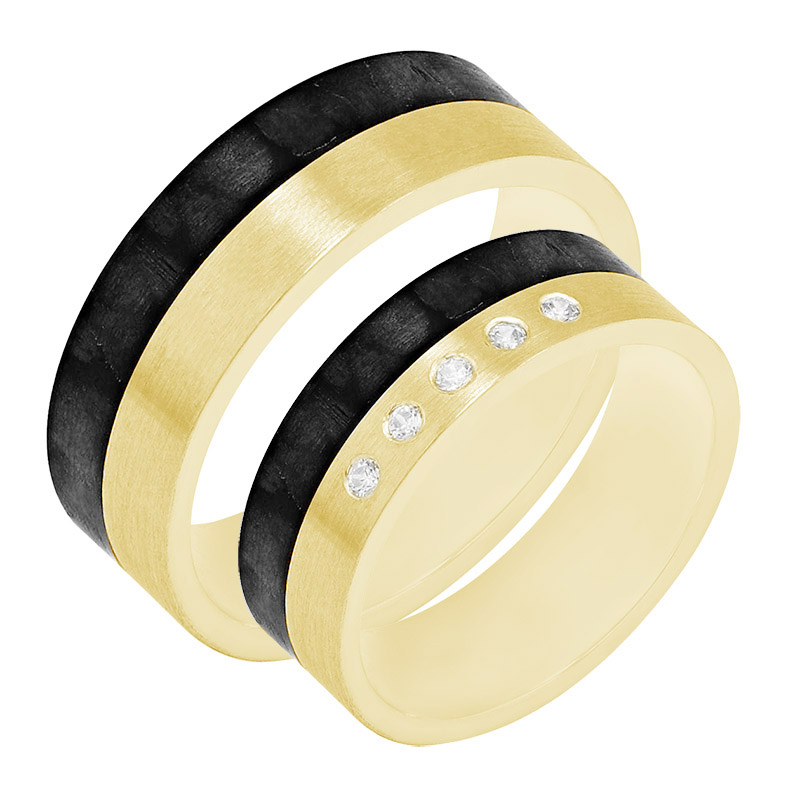 Zlaté karbonové snubní prsteny s diamanty 80128