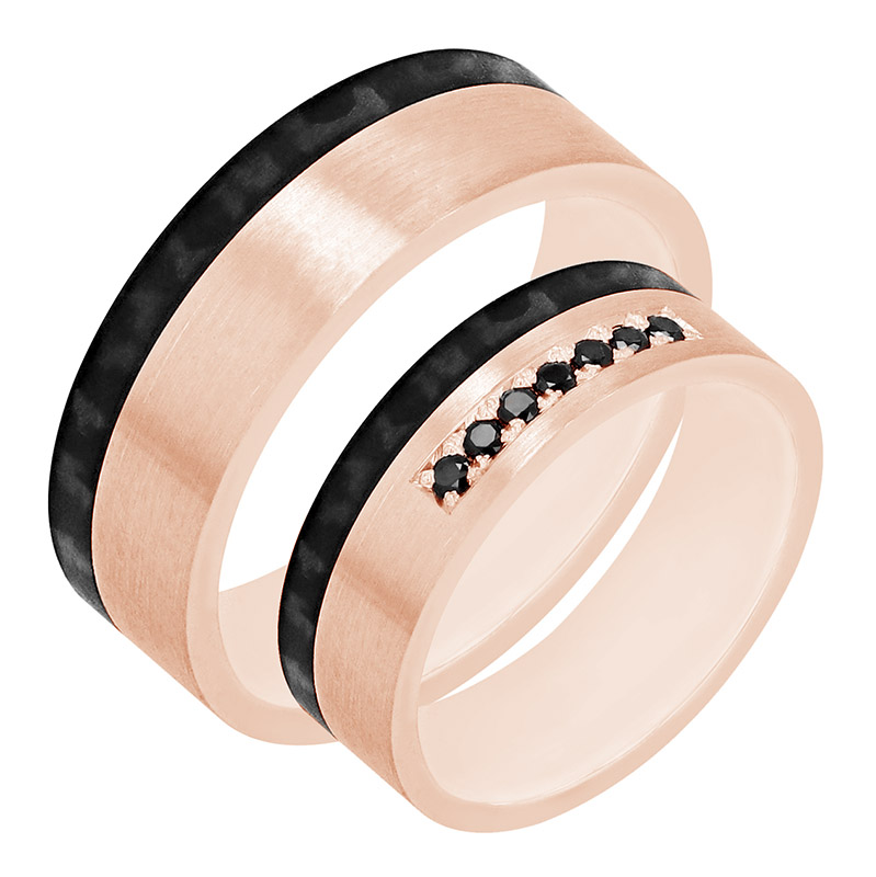 Snubní prsteny z karbonu a růžového zlata 80138