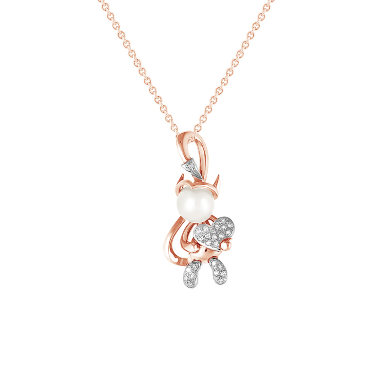 Zlatý diamantový náhrdelník s čertem a perlou