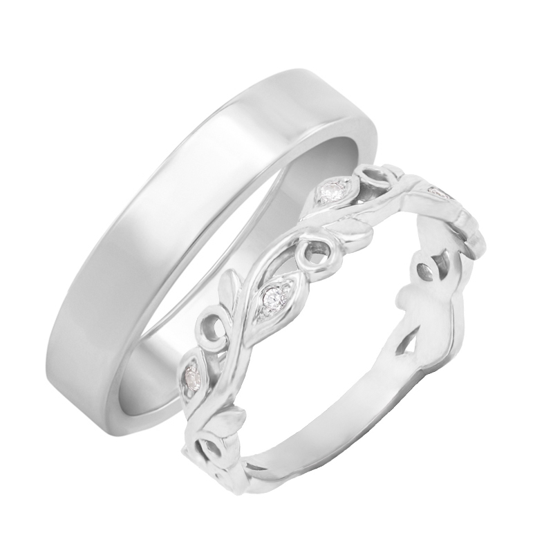Snubní prsteny s eternity dámským a plochým pánským prstenem Seir 98318