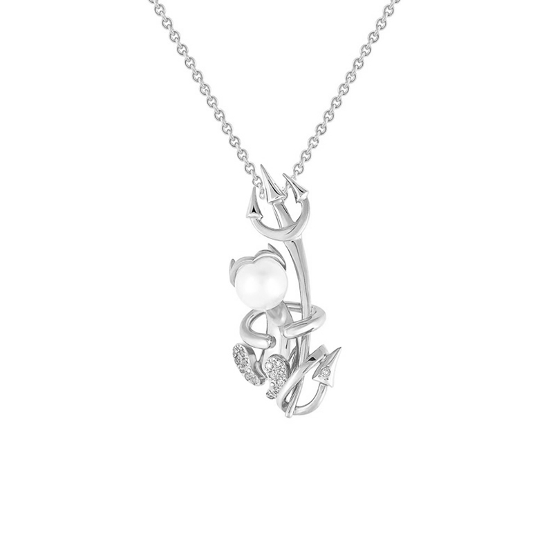 Stříbrný čert v náhrdelníku s perlou a lab-grown diamanty Devil