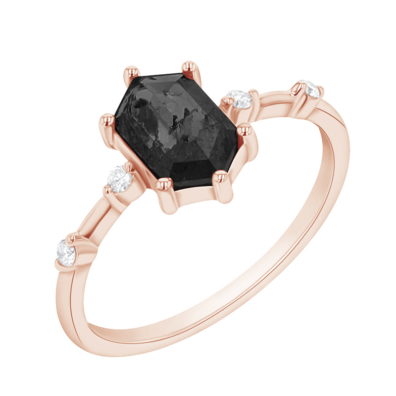 Prsten s černým hexagon salt and pepper diamantem Justine 104279