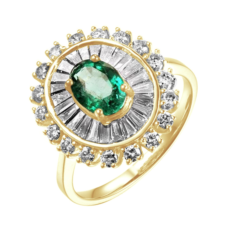 Smaragd ve zlatém prstenu s diamanty Laddu 104399