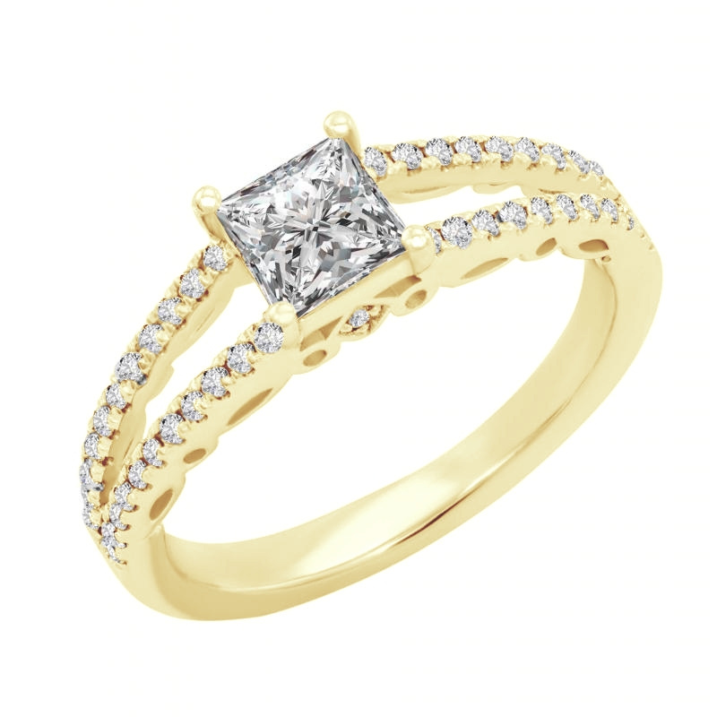 Zásnubní prsten s princess diamantem a bočními diamanty Fia 104499