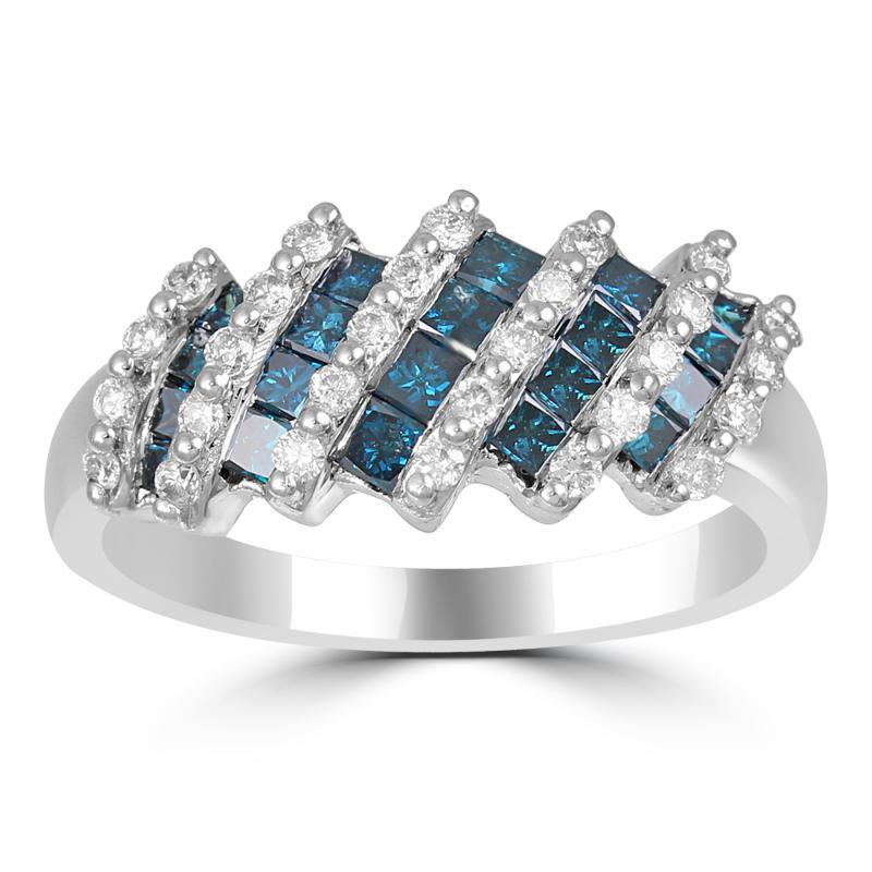 Prsten s modrými a bílými diamanty 11339