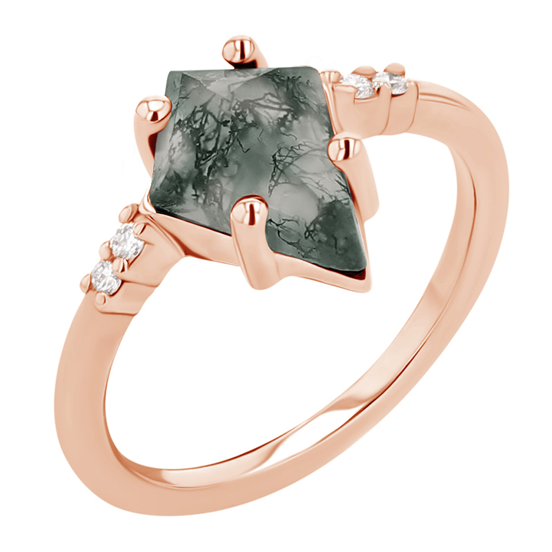 Eppi Unikátní zásnubní prsten s mechovým achátem a diamanty Vinka R45265