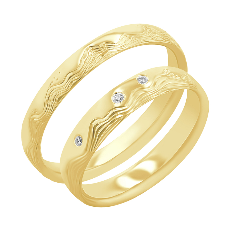 Snubní prsteny s gravírem vln a diamanty Laurien 117249