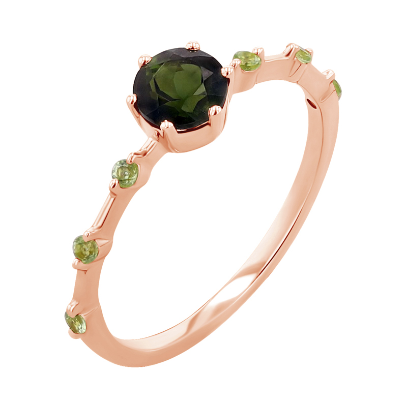 Prsten se zeleným turmalínem a postranními olivíny Imelda 120809