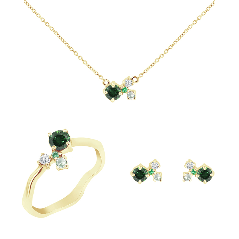 Cluster kolekce šperků se zelenými diamanty a drahokamy Halli