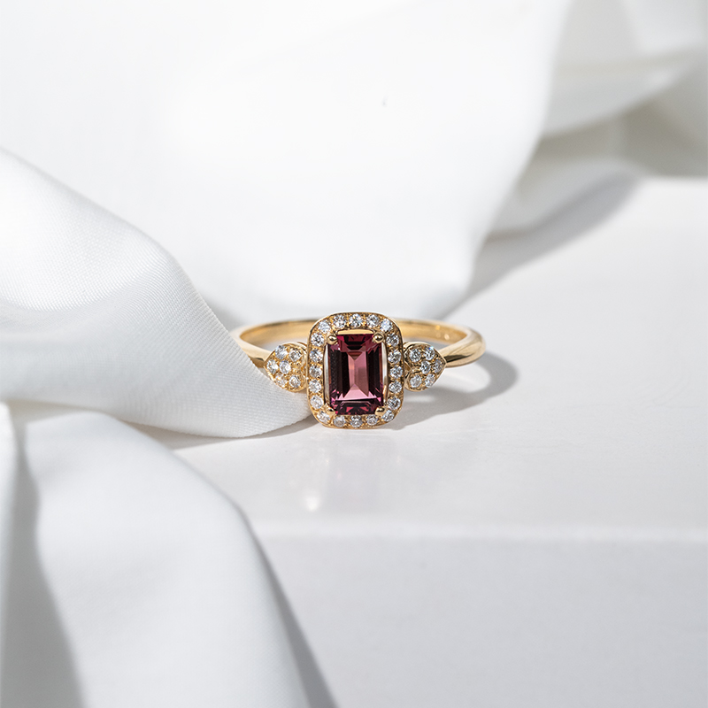 Zlatý prsten s emerald turmalínem a diamanty Marin 124849