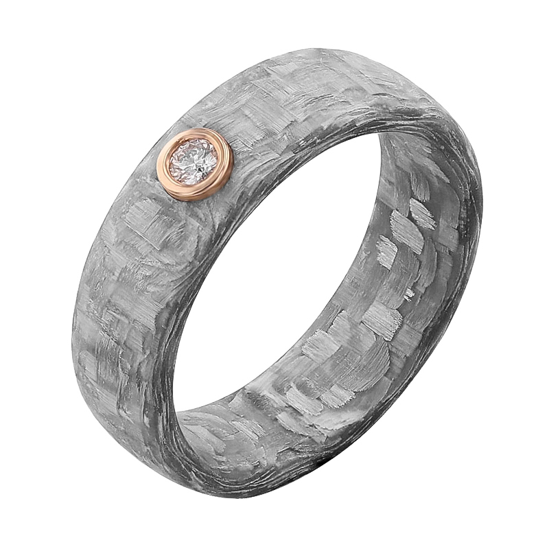 Mírně zaoblené snubní prsteny z karbonu s diamantem Cortes 125169