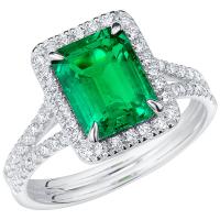 Zlatý halo prsten s emerald lab-grown smaragdem a diamanty Ralph