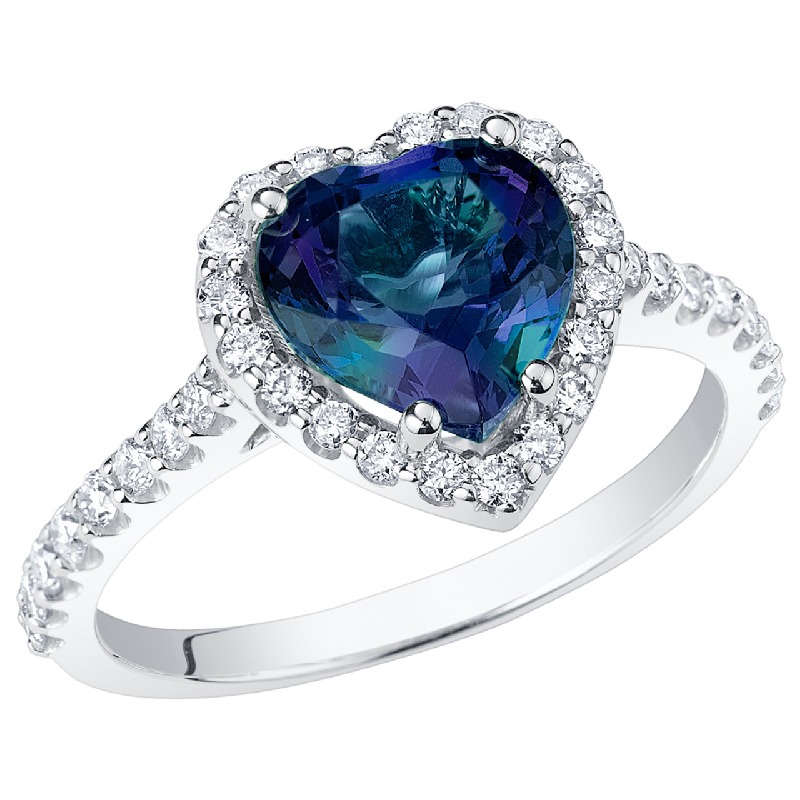 Eppi Zlatý halo prsten s lab-grown alexandritem ve tvaru srdce a diamanty Harold R47175