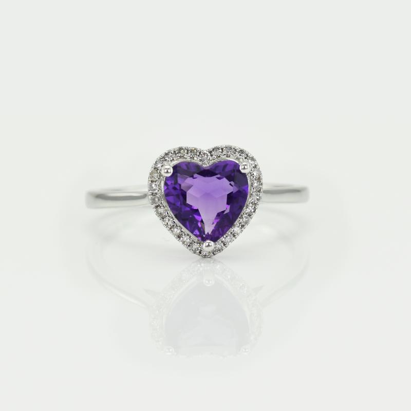 Prsten s ametystovým srdcem a diamanty 15319
