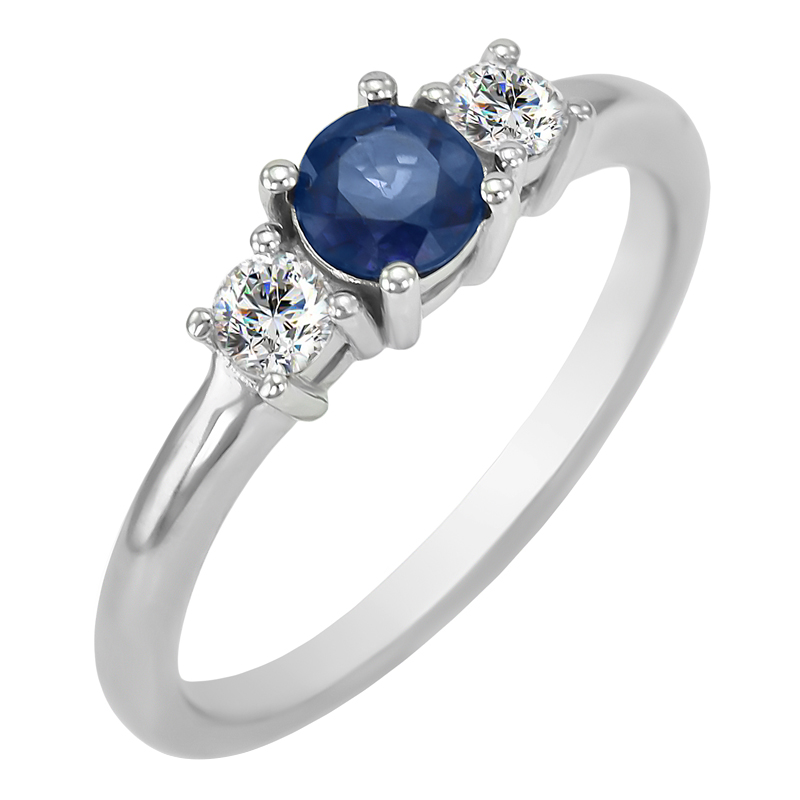 Zásnubní prsten s diamanty a modrým safírem