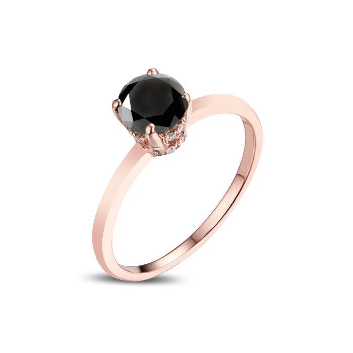 Zlatý prsten s čiernym diamantem Prisha
