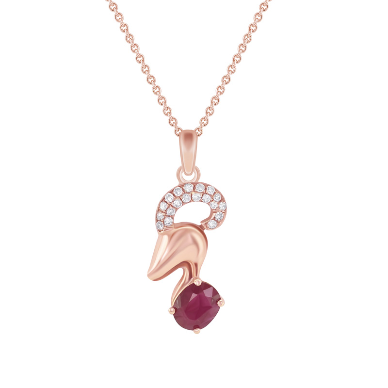 Zlatý náhrdelník s rubínem a diamanty ve tvaru Berana Bay