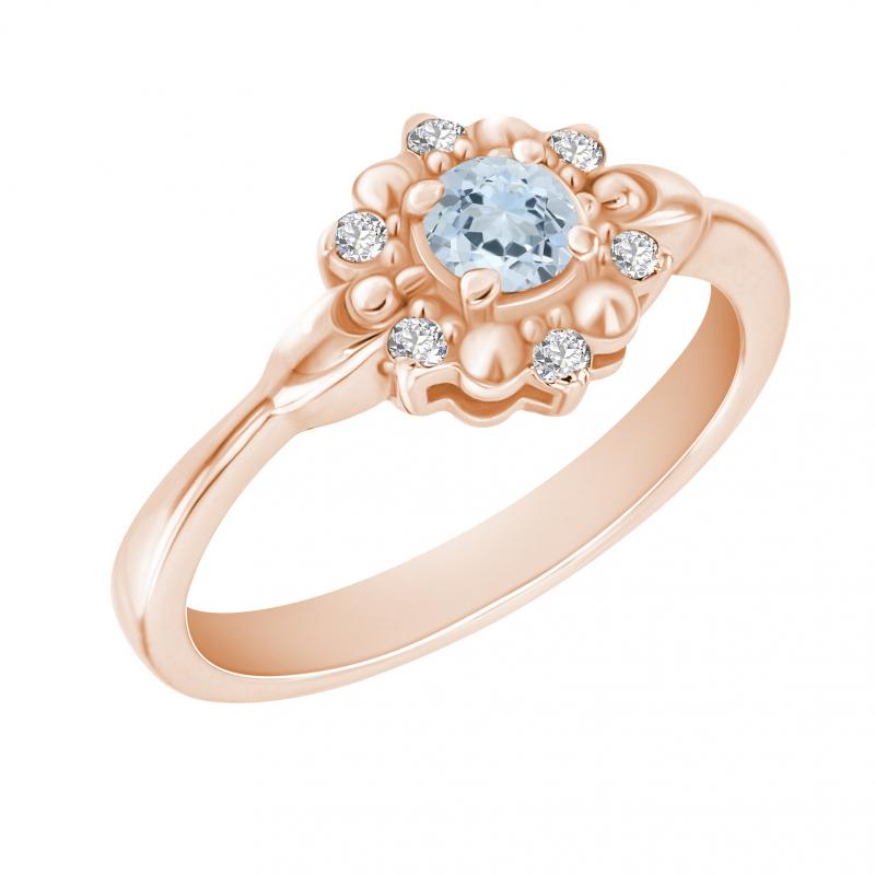 Prsten z růžového zlata s akvamarínem