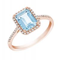 Zlatý diamantový prsten s akvamarínem Oceane