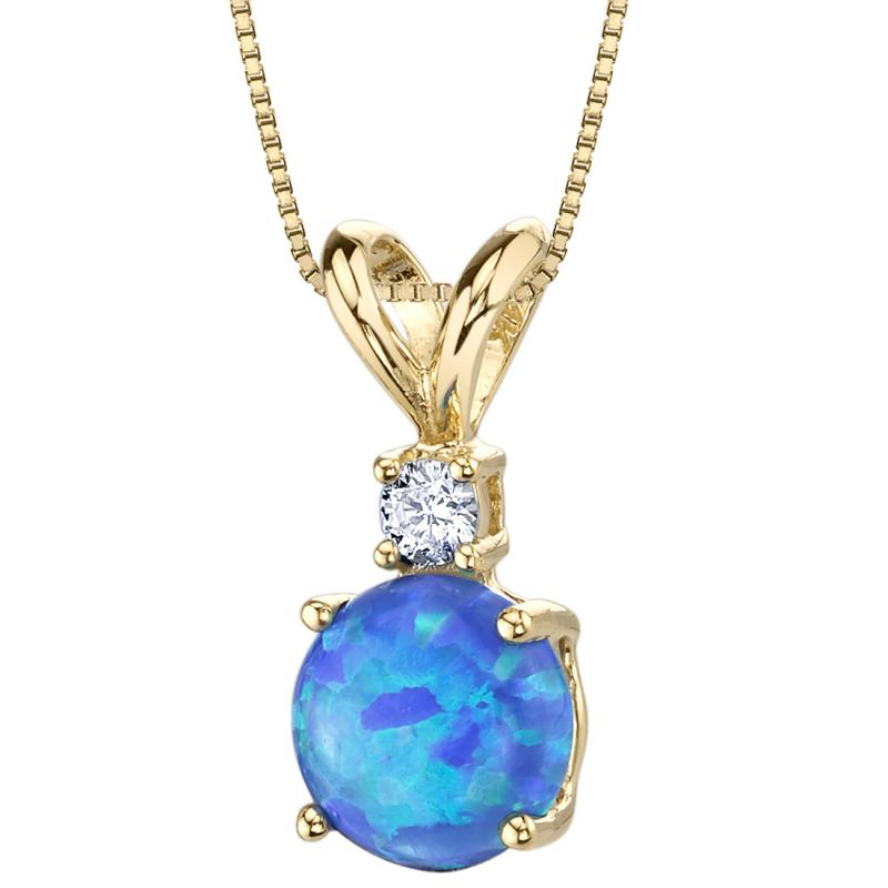 Náhrdelník s modrým round opálem a diamantem Xella