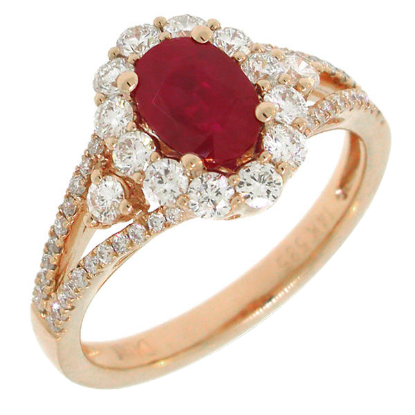 Rubínový prsten s diamanty z růžového zlata