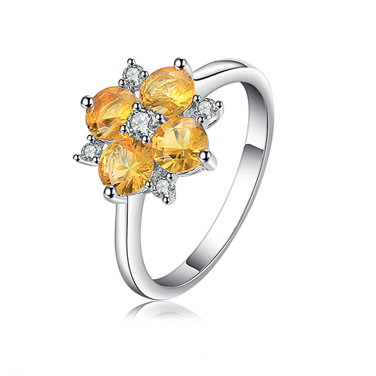 Stříbrný prsten s kytičkou z oranžových safírů Agila