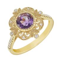 Zlatý prsten s 1ct ametystem a diamanty Ansgar